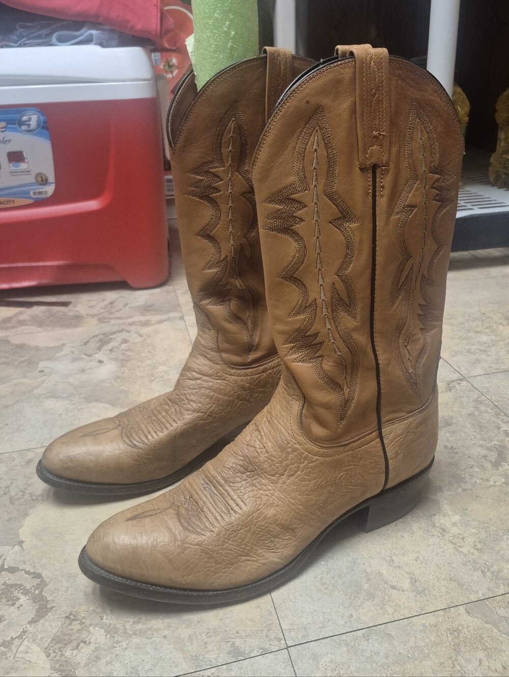 Lucchese 2000 Cowboy Boots Men’s 12 D Tan Leather Western USA Made Vintage